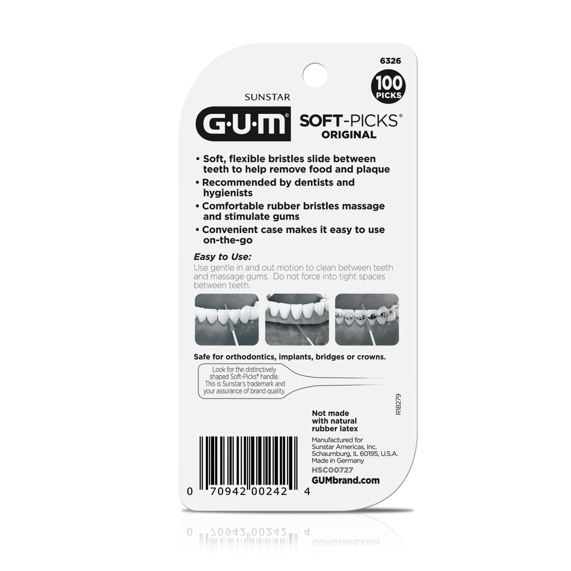 GUM Soft-Picks Original – Disposable Interdental Brushes with Carry Case (100 Count)