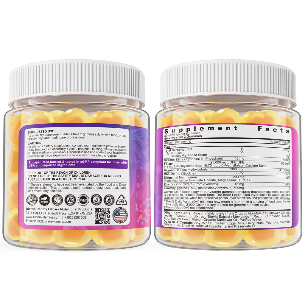 L-MethylFolate Gummies – 15mg/7.5mg + Methyl B12 | Methylated B Complex, Folate, B6, Magnesium | Sugar Free