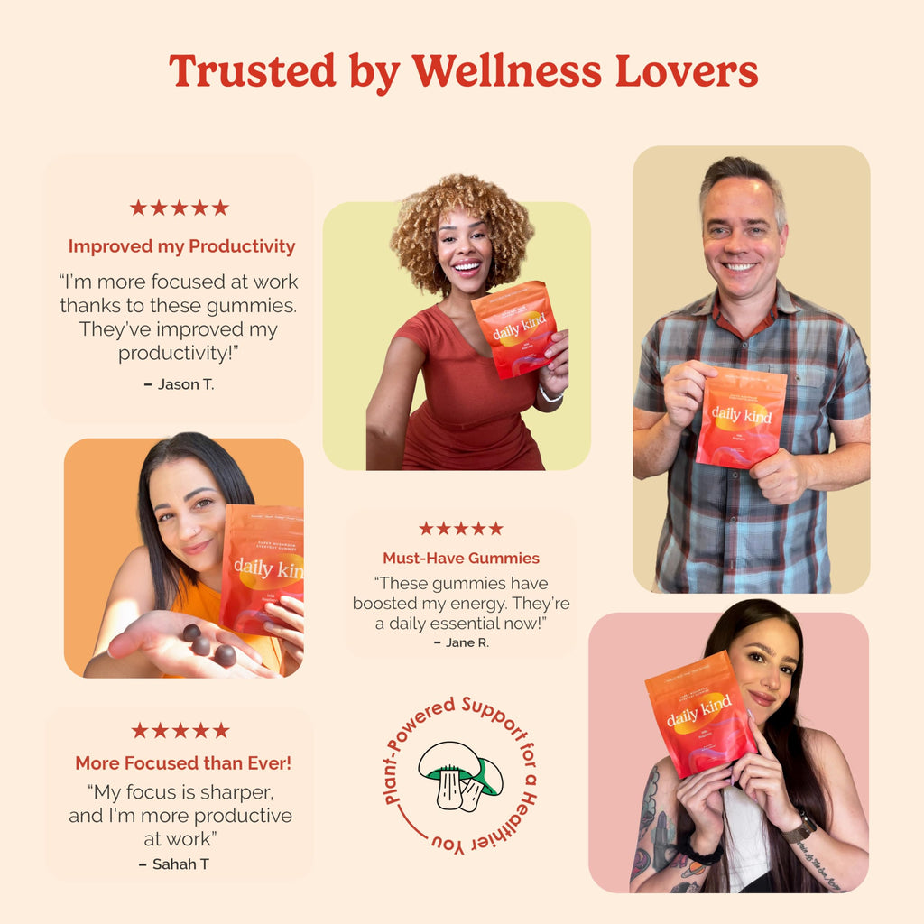 Daily Kind Super Mushroom Gummies – 10-in-1 Adaptogenic Mushroom Supplement (60-Ct) | Immunity, Focus & Gut Health | Vegan & Gluten-Free