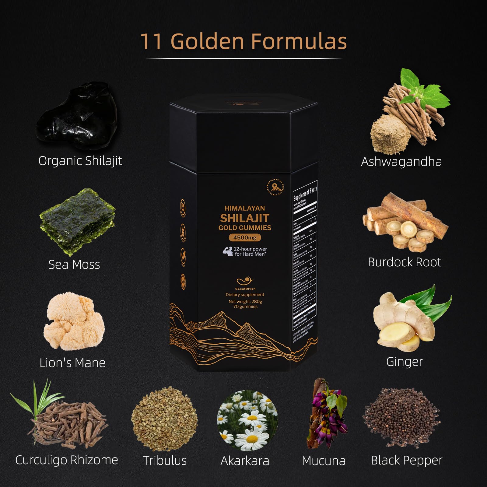 5Loaf2Fish Himalayan Shilajit Gummies with Ashwagandha & Sea Moss – 70 Gummies