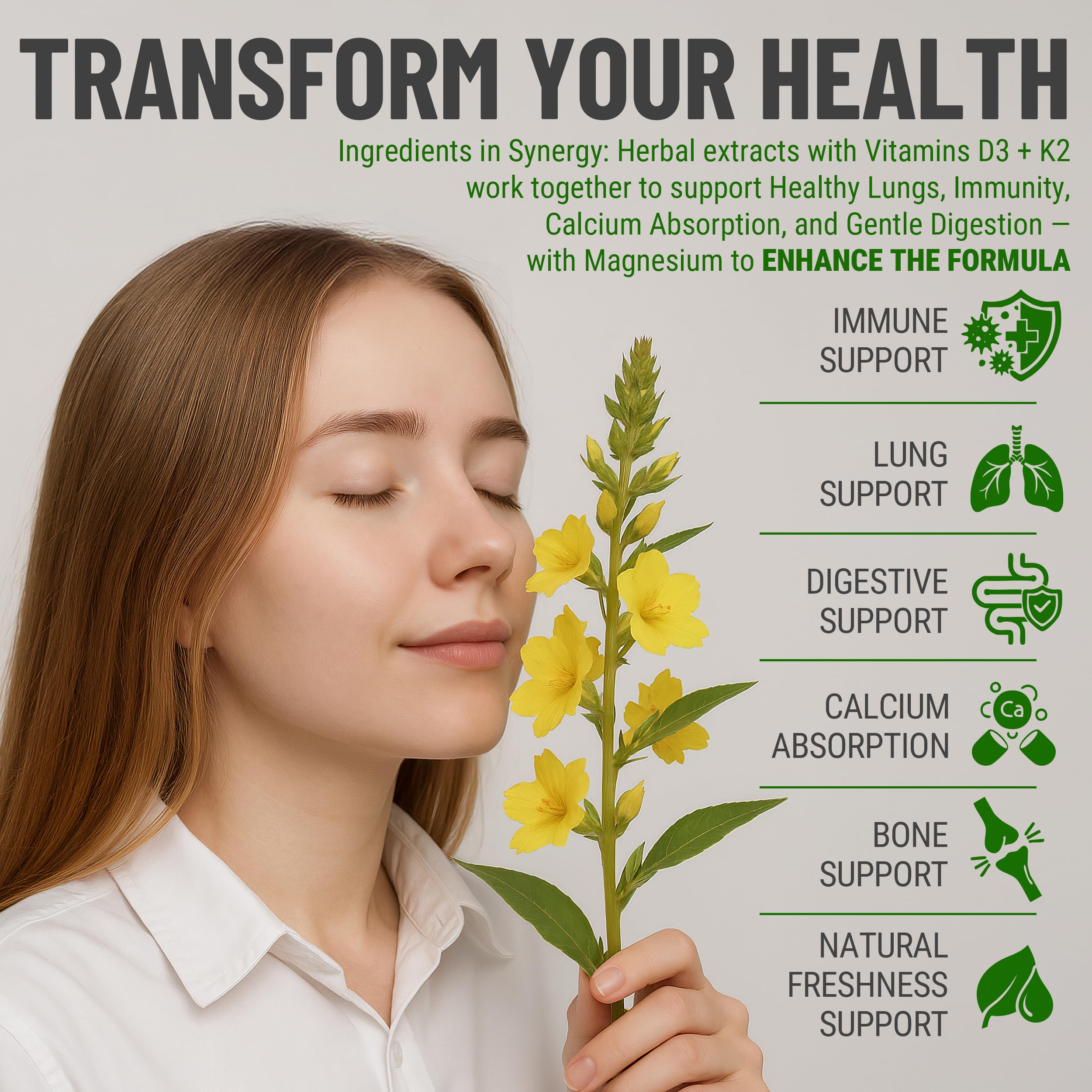 Mullein Gummies with Chlorophyll, D3, K2 & Magnesium – Lung, Immune & Bone Support