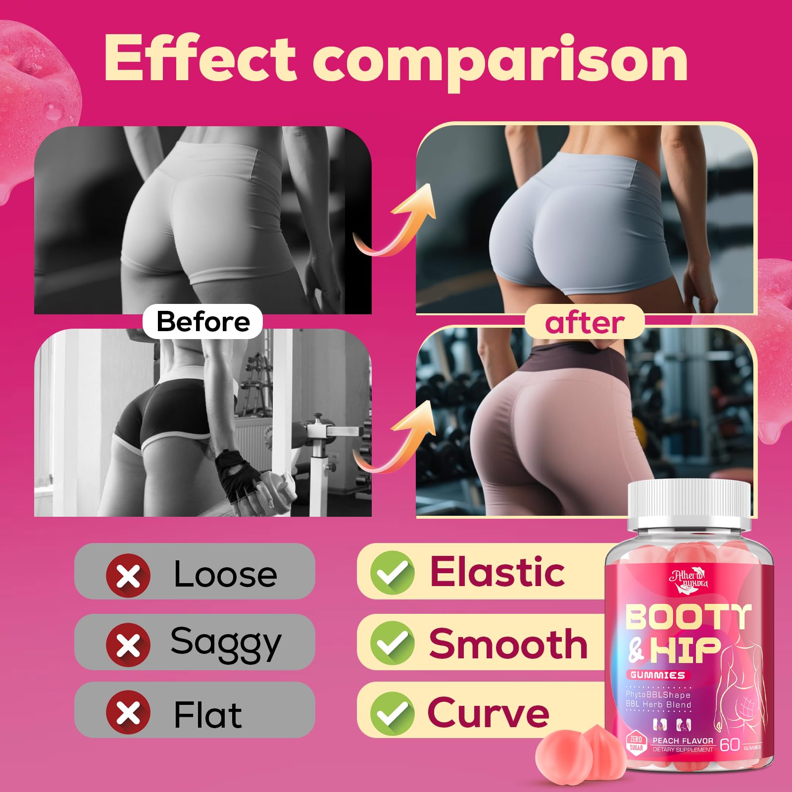 Booty Gummies for Women - BBL Gummies with Collagen & Herbal Blend | Peach Flavor