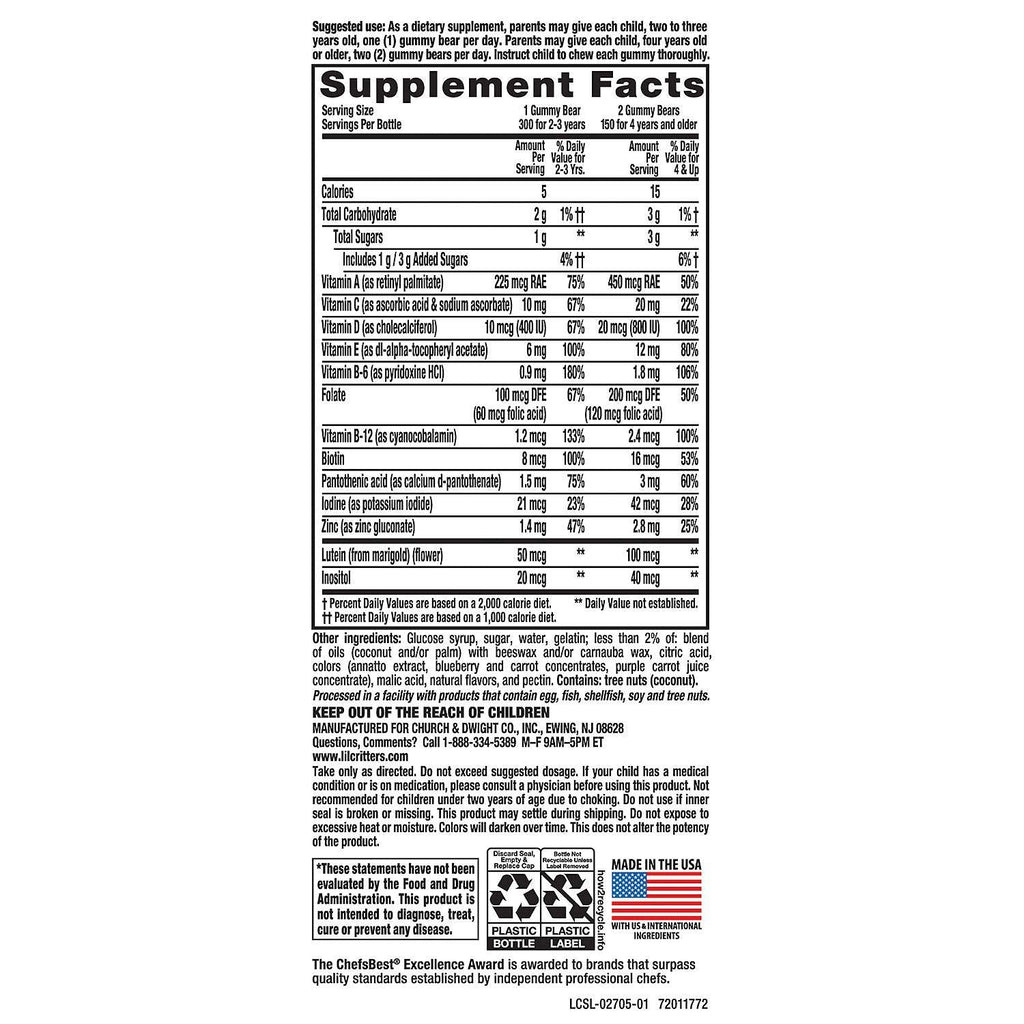 Gummy Vites Children's Multivitamin – Chewable Gummy Bears, 300 Count
