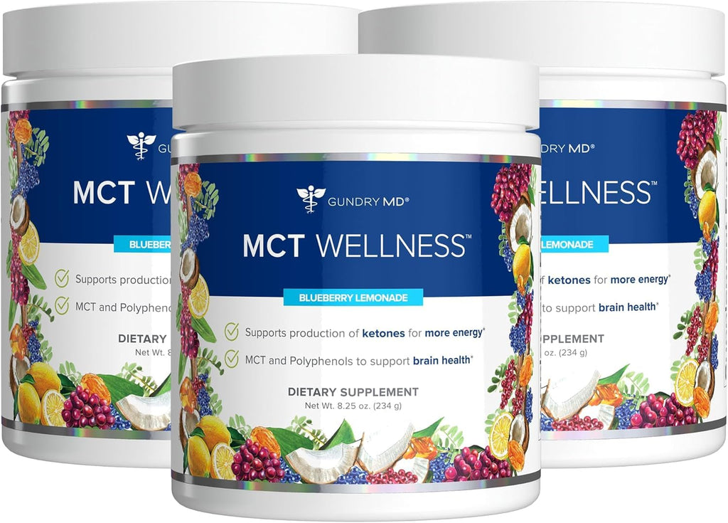 Gundry MD MCT Wellness Powder – Energy, Ketone Support & Brain Health | Keto Friendly, Sugar Free (90 Day Supply) – Blueberry Lemonade