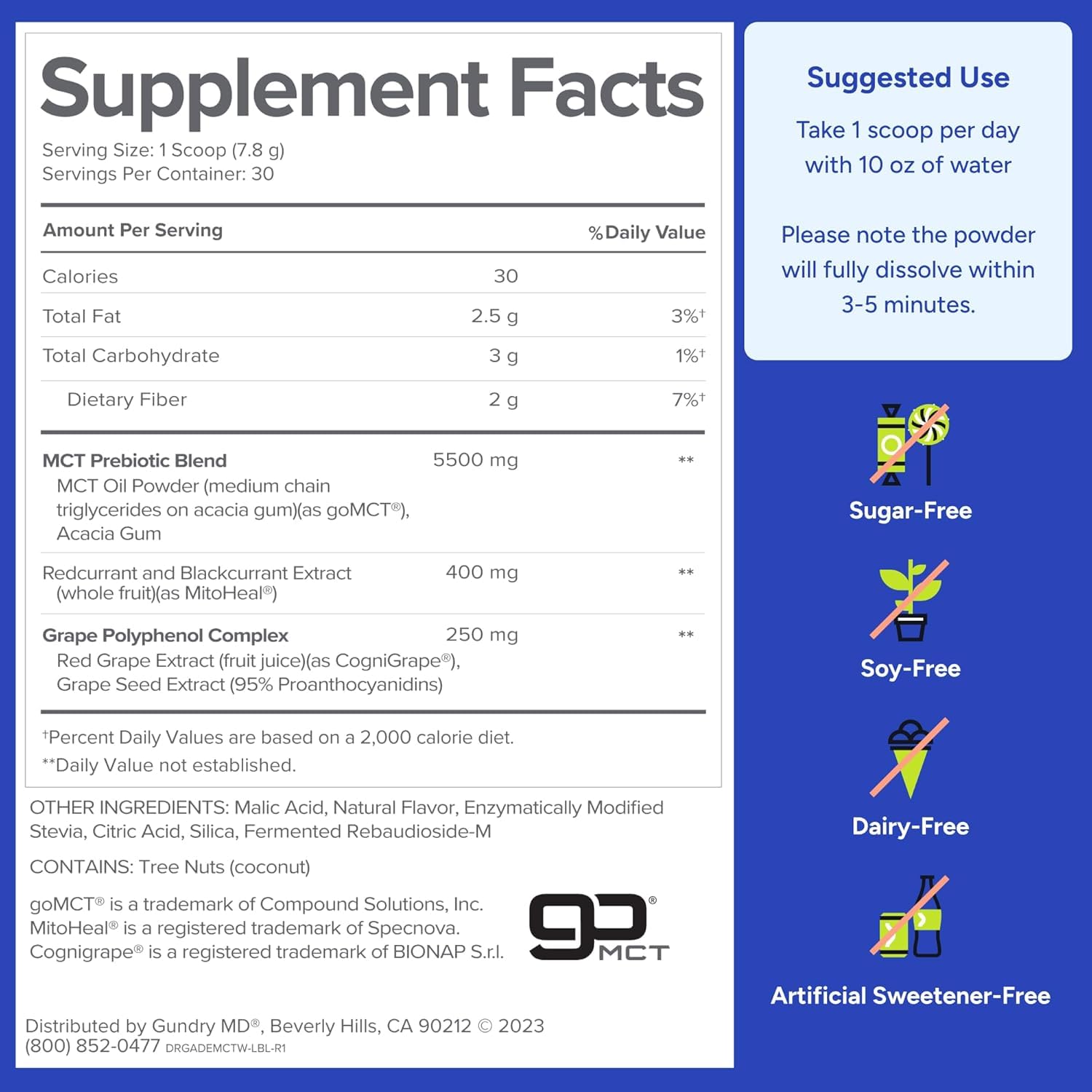 Gundry MD MCT Wellness Powder – Energy, Ketone Support, Brain Health, Sugar Free | Watermelon Lemonade, 90 Day Supply