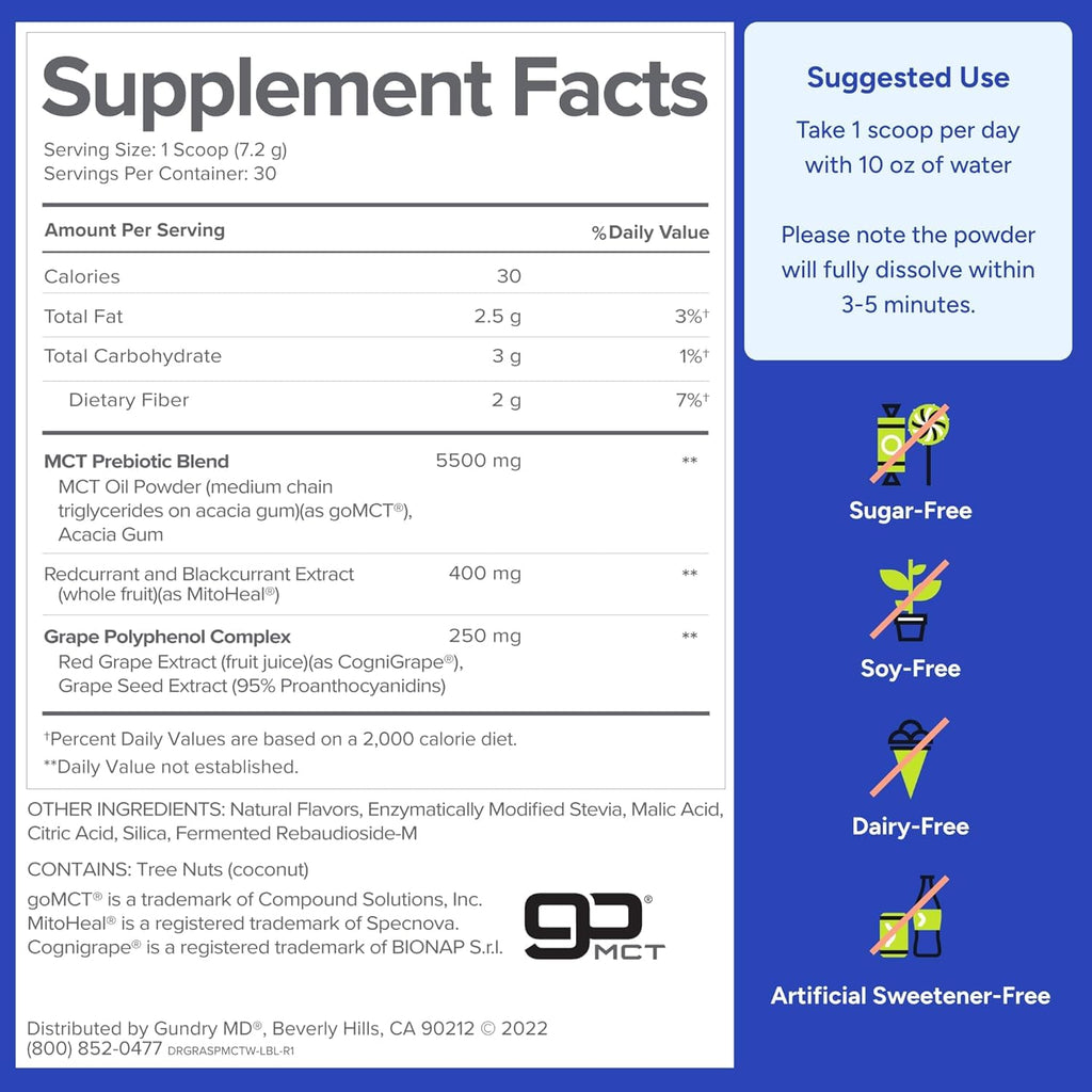 Gundry MD MCT Wellness Powder Raspberry Medley – Energy, Ketone Support, Sugar Free (90 Day Supply)