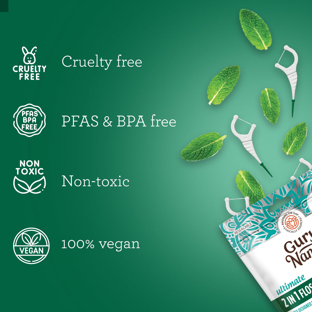 GuruNanda 2-in-1 Dental Floss Picks – 300 Count, Mint Flavor, Non-Slip Grip