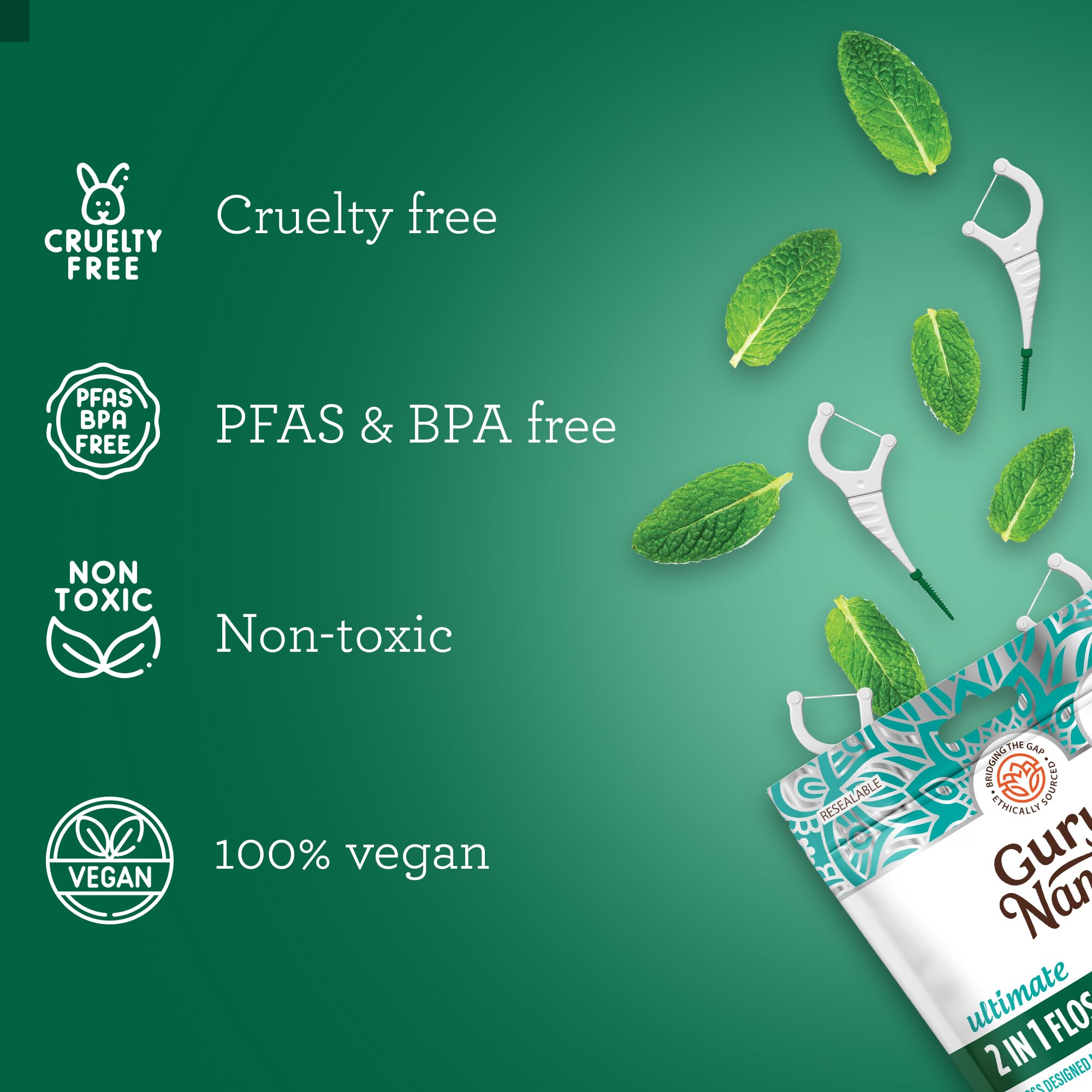 GuruNanda 2-in-1 Dental Floss Picks – 300 Count, Mint Flavor, Non-Slip Grip