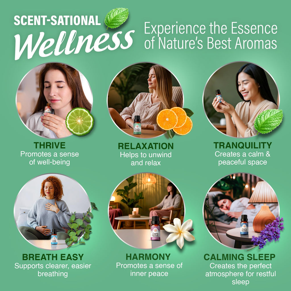 GuruNanda Essential Oil Blends (Set of 6) – 6-Pack Aromatherapy Oils for Diffusers