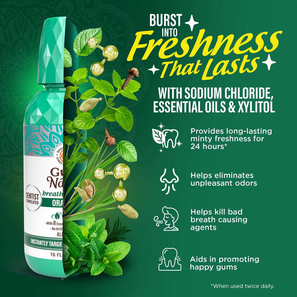 GuruNanda Fresh Breath Mouthwash - ADA-Approved, Alcohol & Fluoride-Free, Wild Mint 32 oz (2-Pack)