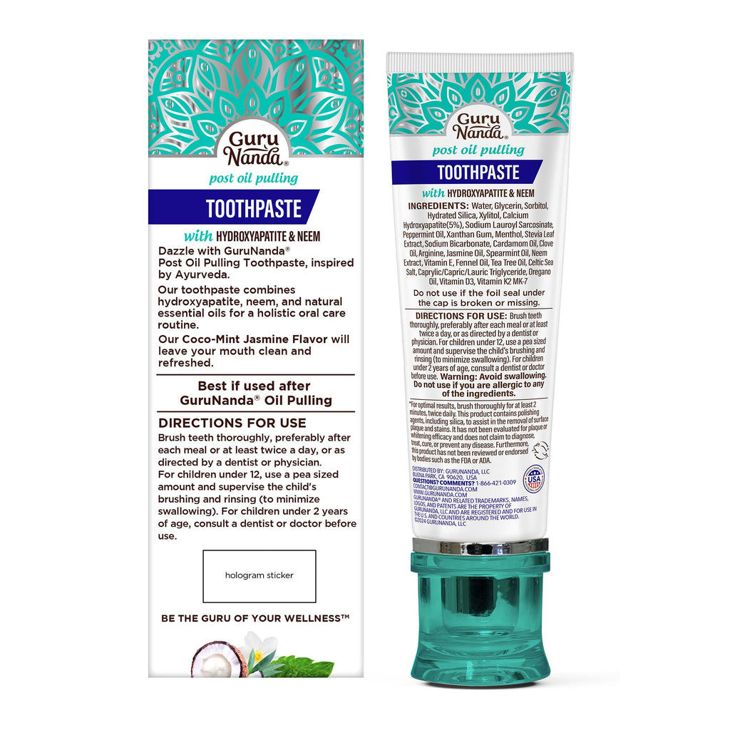 GuruNanda Hydroxyapatite Toothpaste – SLS & Fluoride Free, CocoMint Jasmine Neem (4.2oz Pack of 2)