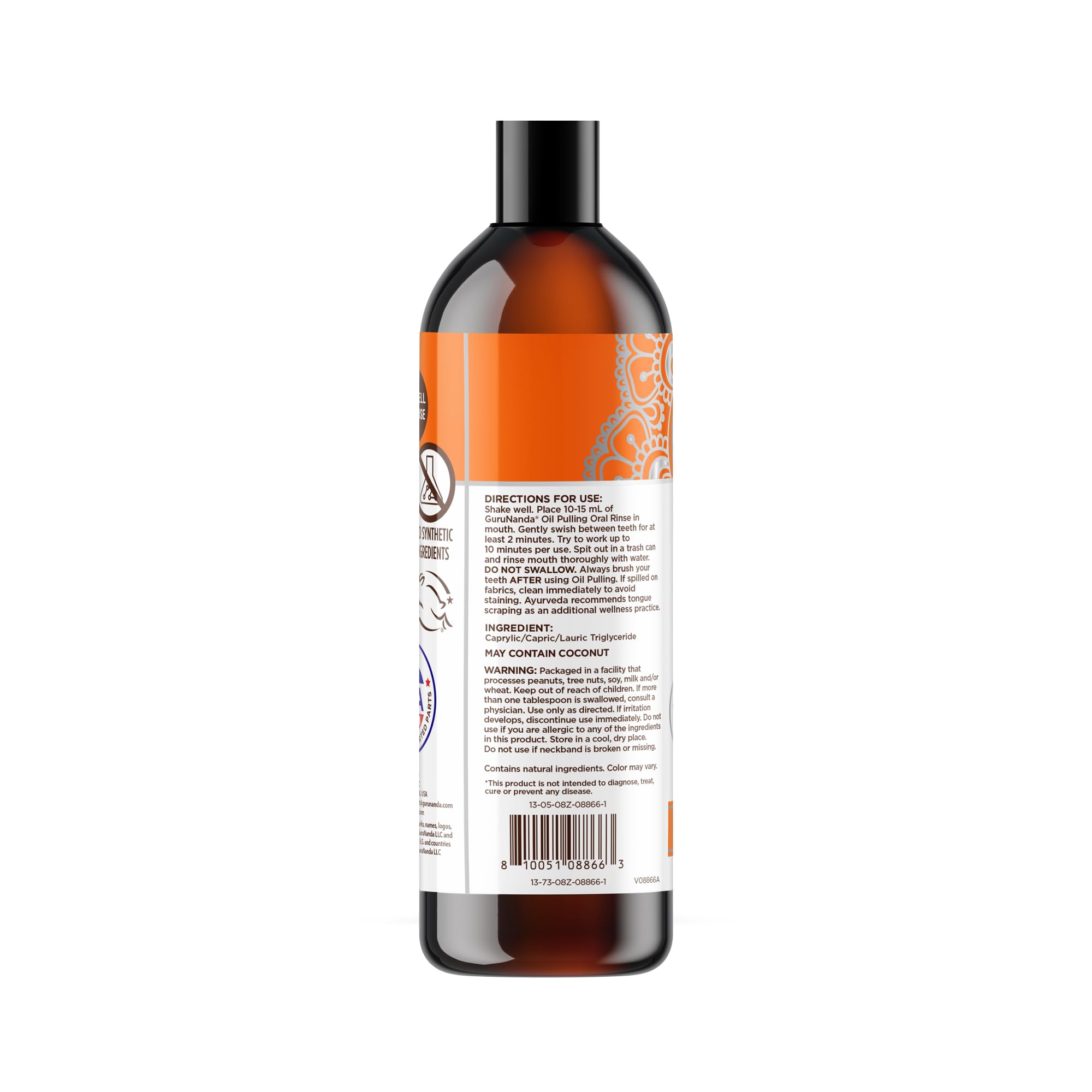 GuruNanda MCT Oil Pulling Mouthwash – Pure Coconut Oil, Unflavoured, Alcohol-Free, 8 Oz
