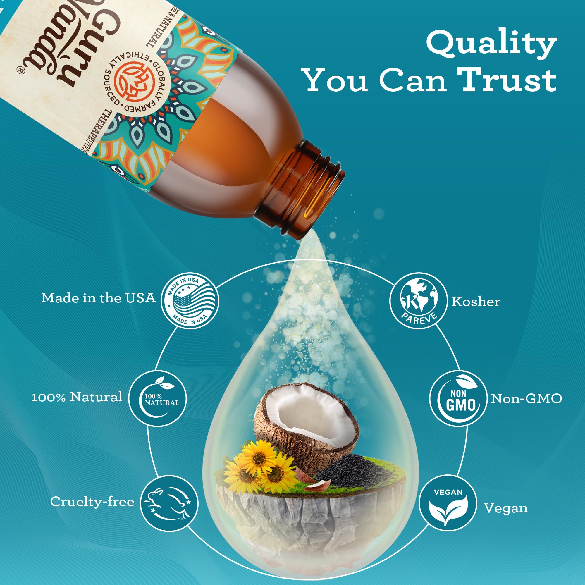 GuruNanda Original Oil Pulling Mouthwash 3-Pack – Coconut & Sesame Oils, Alcohol-Free