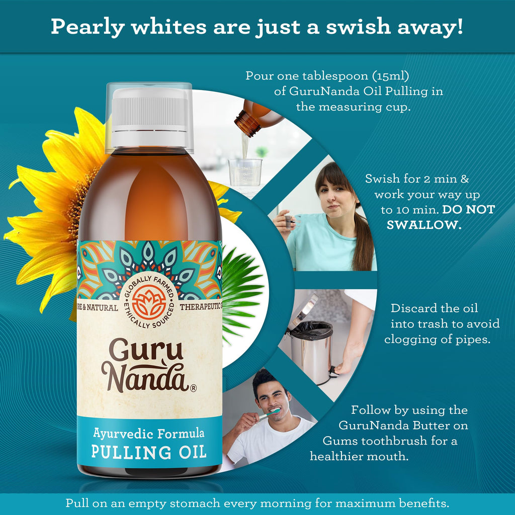 GuruNanda Original Oil Pulling Mouthwash 3-Pack – Coconut & Sesame Oils, Alcohol-Free