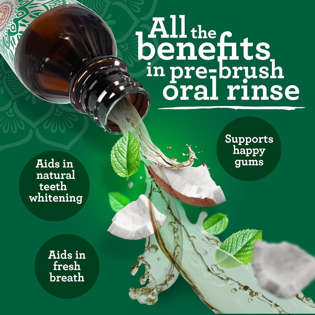 GuruNanda Starter Pulling Oil Mouthwash – Natural Teeth Whitening, Coconut & Peppermint, Alcohol-Free, 8 oz
