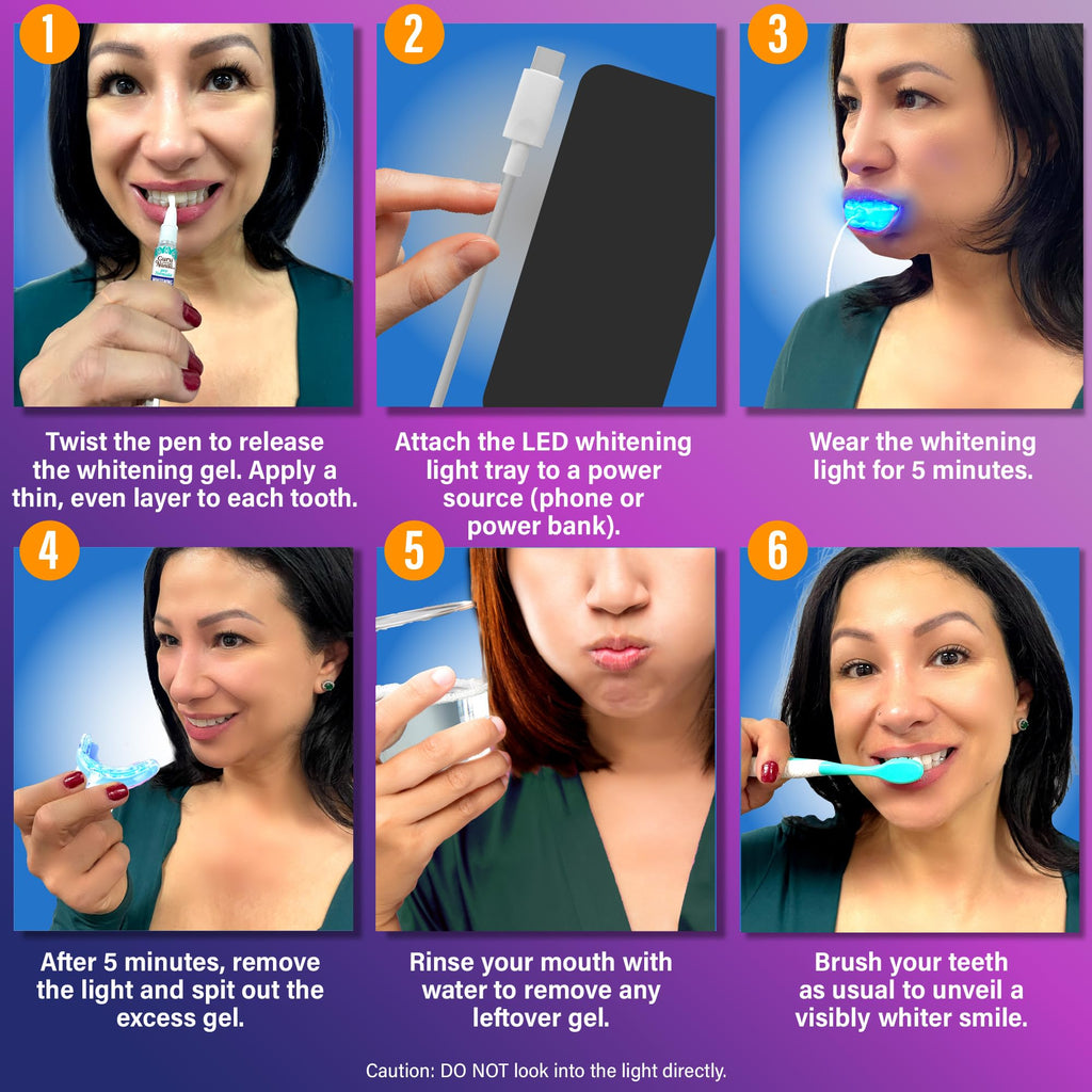 GuruNanda Premium Teeth Whitening Kit with Wired LED Light & Whitening Pen, Works with iPhone & Android
