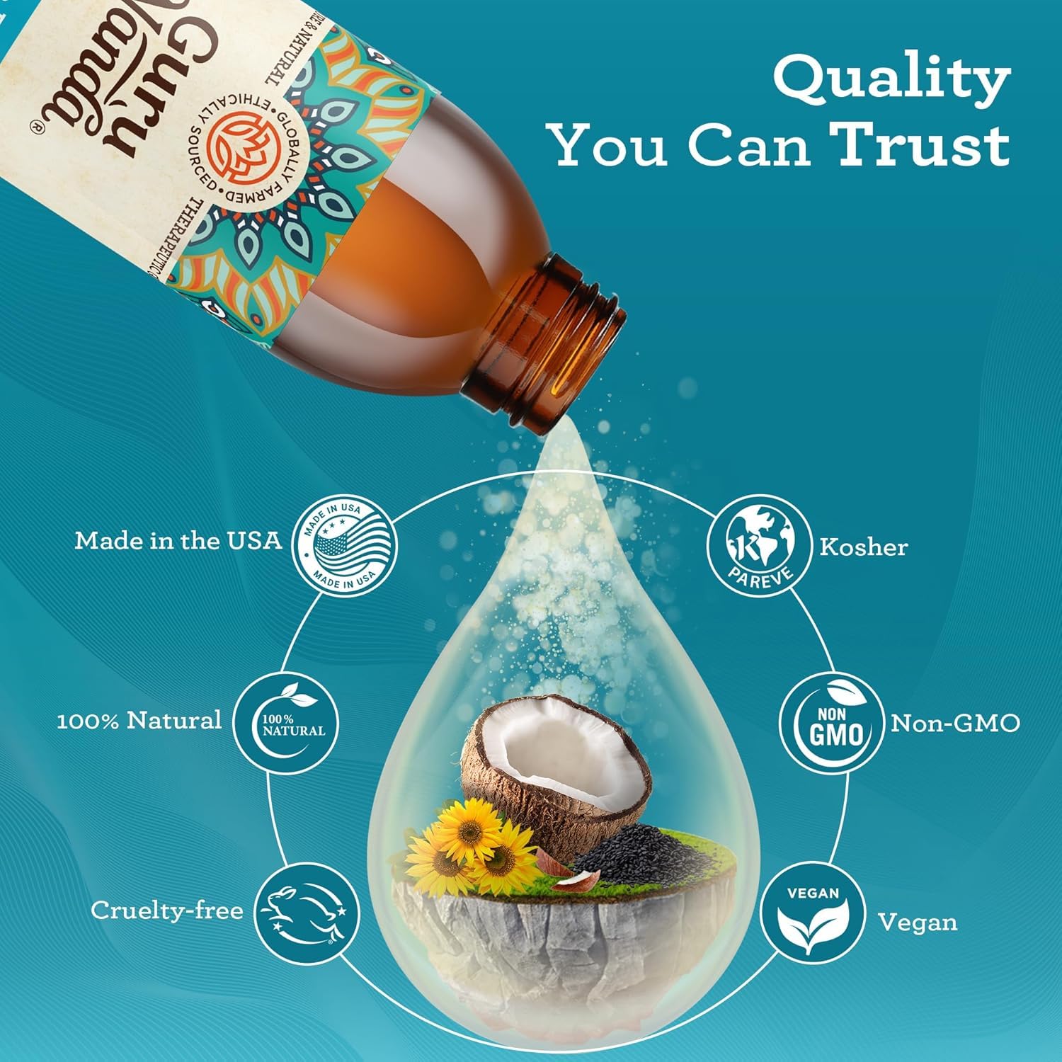 GuruNanda Original Oil Pulling Mouthwash – Coconut & Sesame, Tongue Scraper, Alcohol-Free, 8.45 fl oz