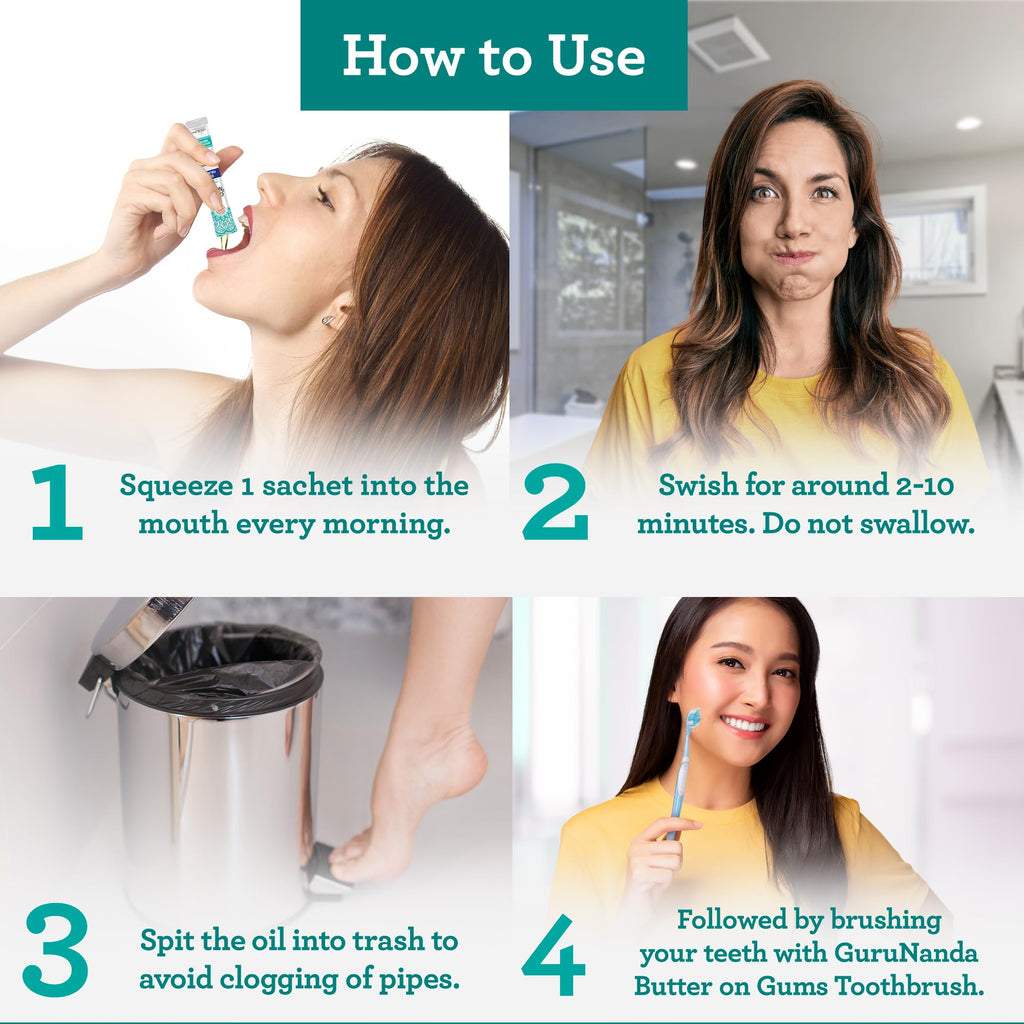 GuruNanda Travel Sachets – Coconut Oil Pulling Mouthwash with 7 Essential Oils