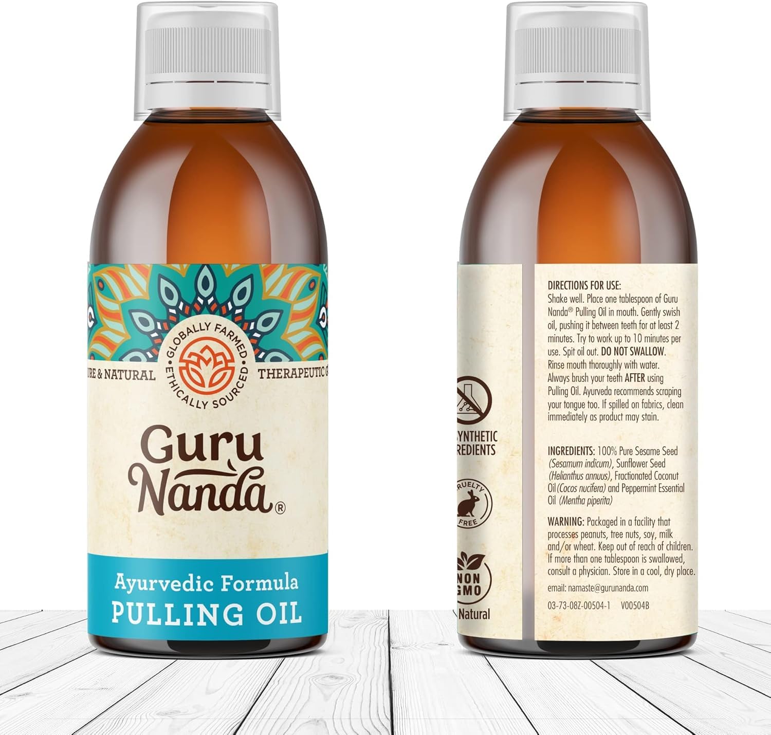 GuruNanda Original Oil Pulling Mouthwash – Coconut & Sesame, Tongue Scraper, Alcohol-Free, 8.45 fl oz