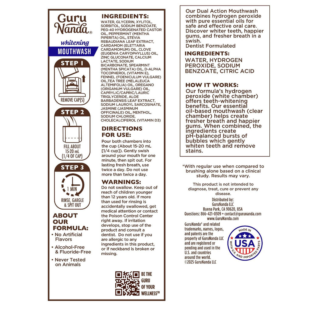 GuruNanda OxyBurst Dual-Barrel Mouthwash, Wild Mint, 3x20 oz - Fluoride & Alcohol Free
