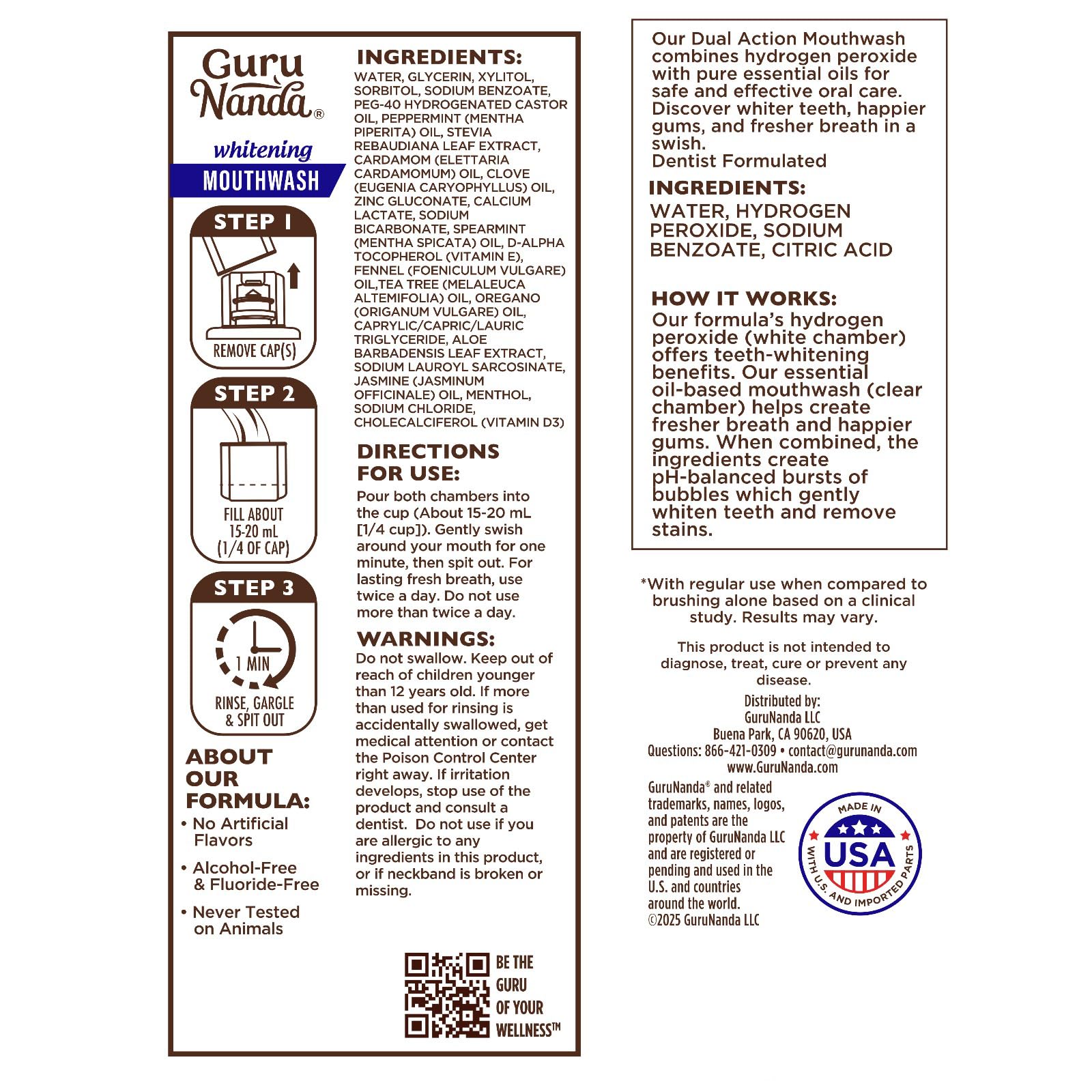 GuruNanda OxyBurst Dual-Barrel Mouthwash, Wild Mint, 3x20 oz - Fluoride & Alcohol Free