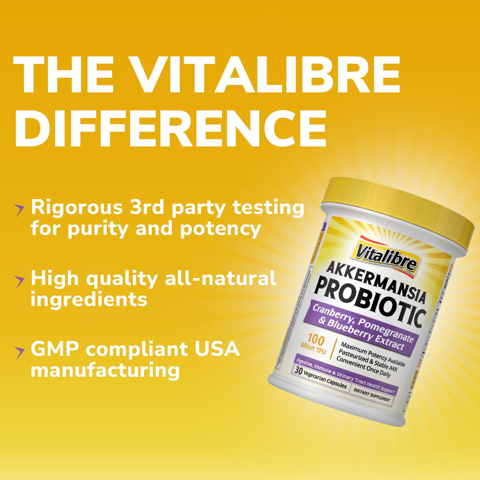 Vitalibre Akkermansia Probiotics 100B TFU - Pasteurized Muciniphila + Cranberry