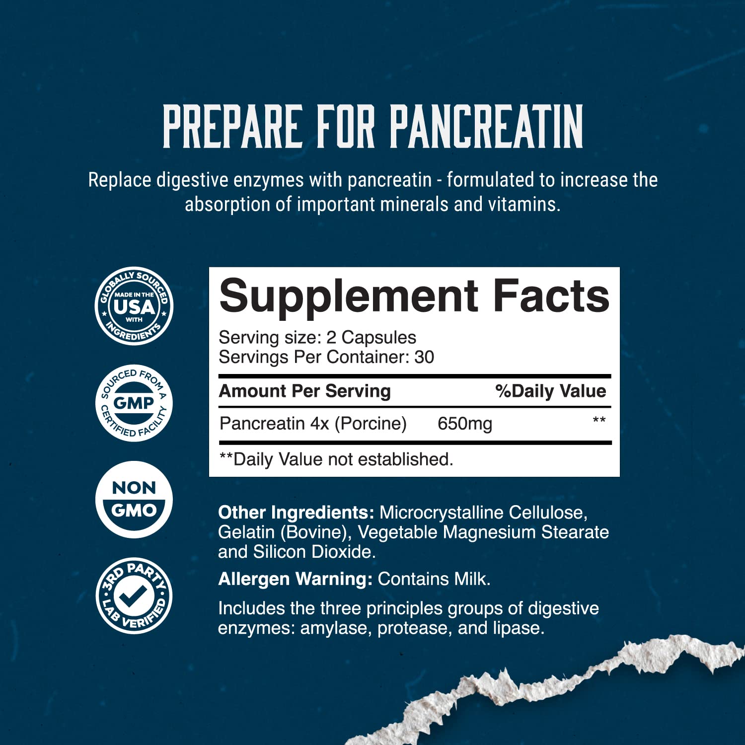 Digestive Enzyme Supplements for Gut Health - Pancreatin Digestive Enzymes for Digestion Upset Stomach Relief and Leaky Gut Repair - Pure Enzymes Digestion Supplement Women and Men
