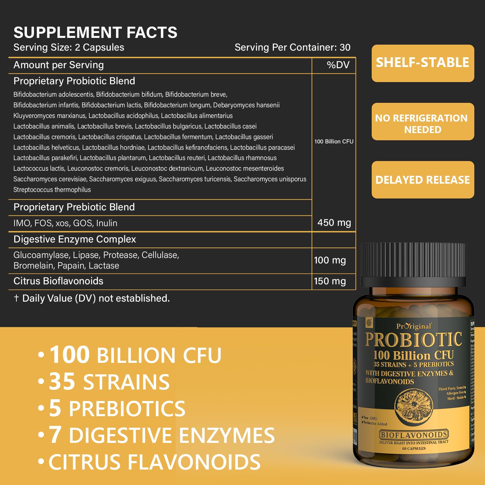Proriginal Probiotics with Prebiotics — 100 Billion CFU, 35 Strains, Vegan, Non-GMO, 120 Capsules