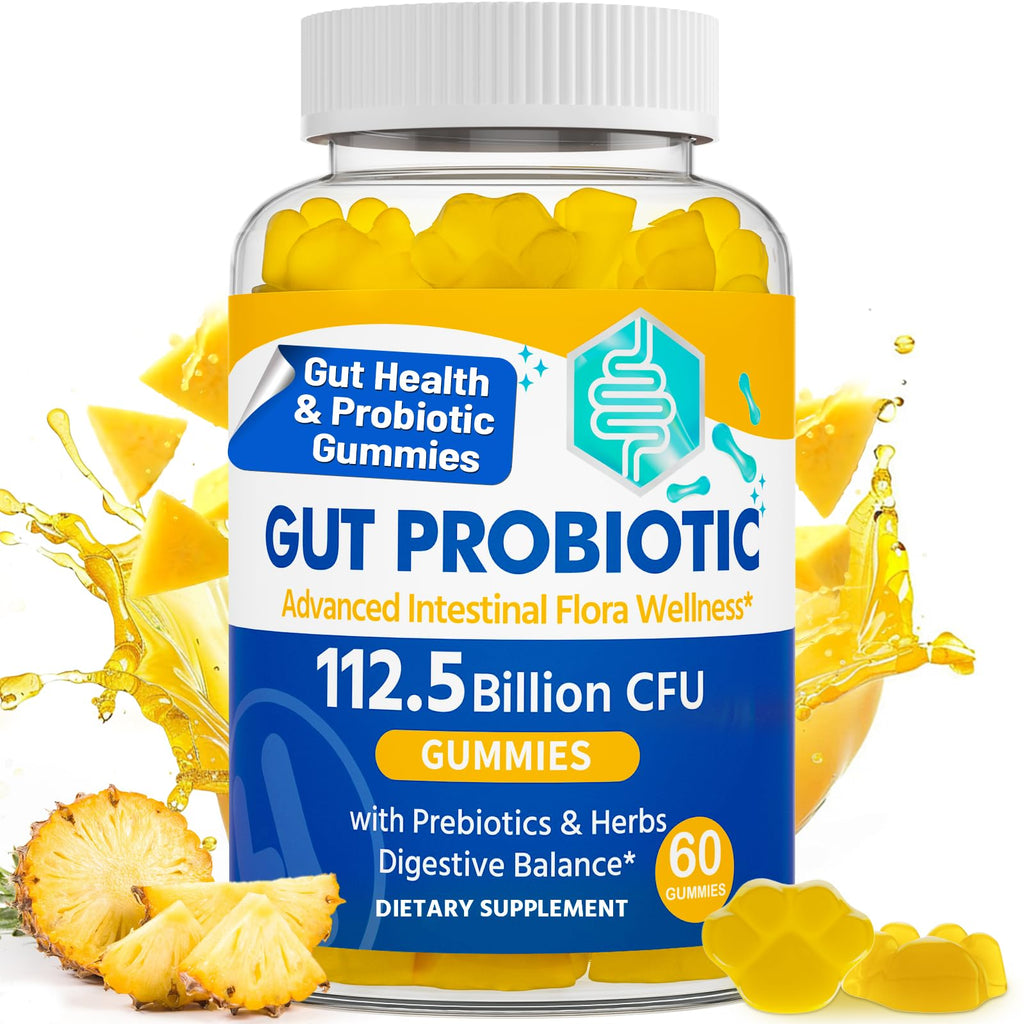 Gut Health Probiotic Gummies – 112.5B CFU, Sugar Free, 8 Strains + Prebiotics & Herbs – 60 Gummies