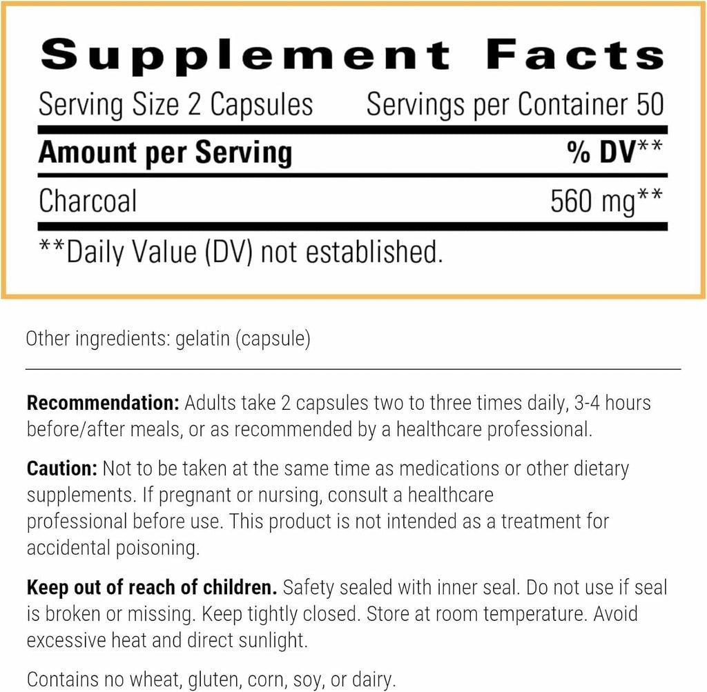 Integrative Therapeutics Activated Charcoal - Digestive & Gut Health Supplement* - Gastrointestinal Support* - Gluten-Free & Dairy-Free - 100 Capsules (50 Servings)