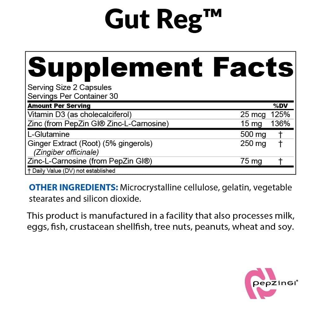 BioTrust Gut Reg Supports a Healthy Gut Lining - PepZin GI, L-Glutamine & Ginger (60 Capsules)