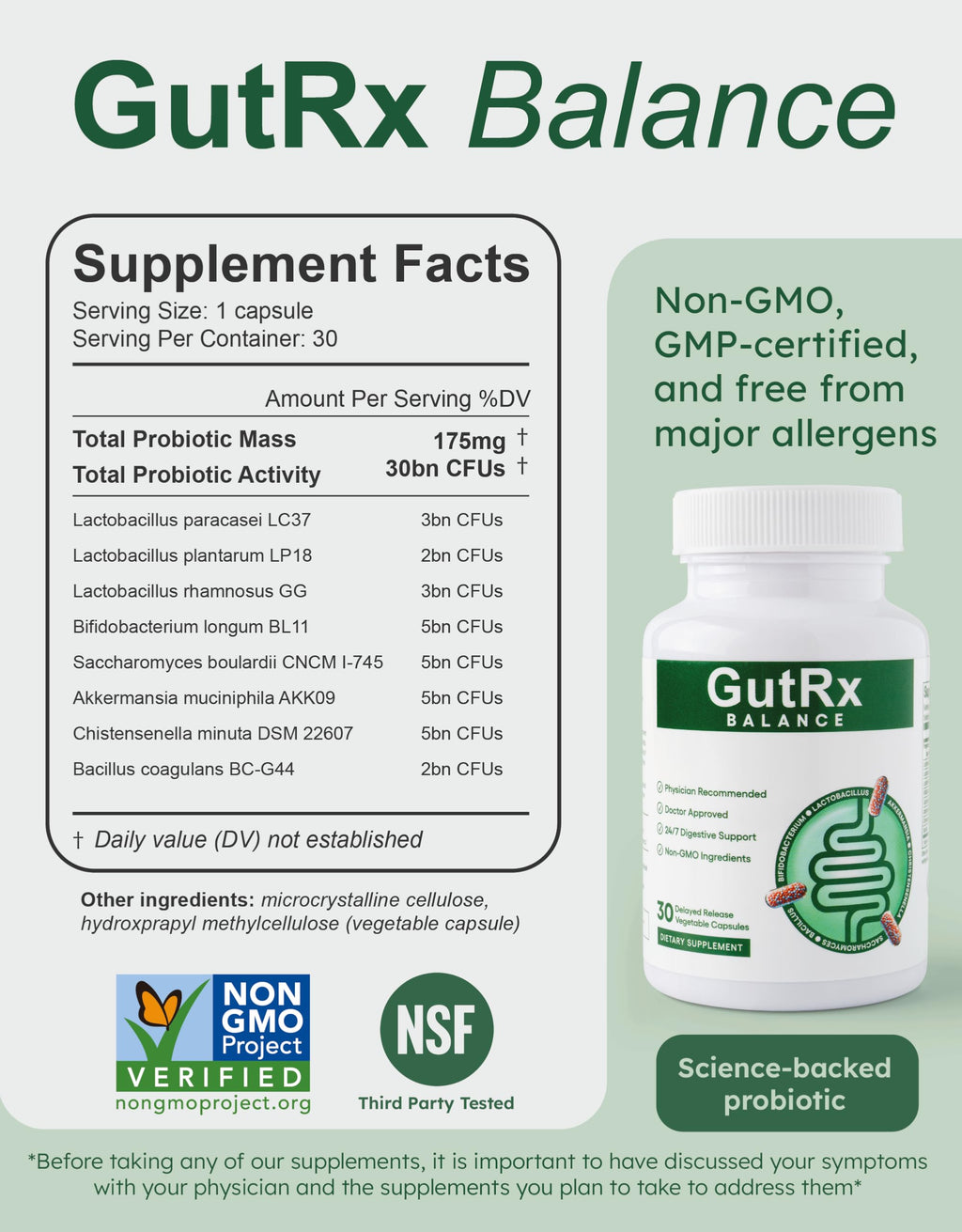 GutRx Balance Probiotics for Gut Health – Akkermansia, Christensenella, 30 ct, Gluten Free