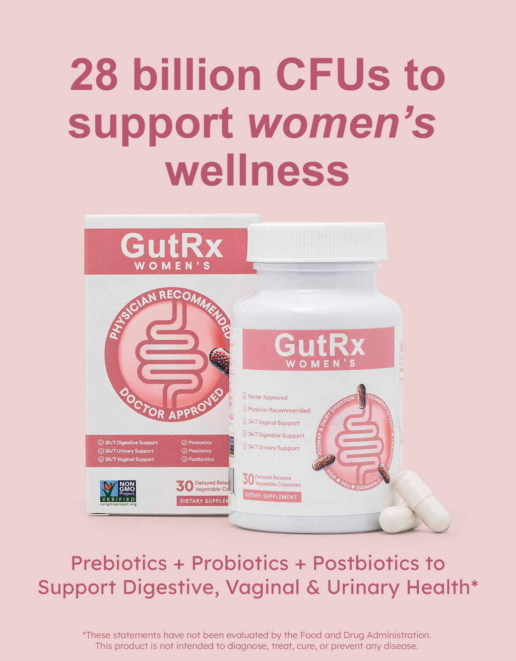 GutRx Women's Probiotic – 28B CFU with Cranberry & D-Mannose | Vegan