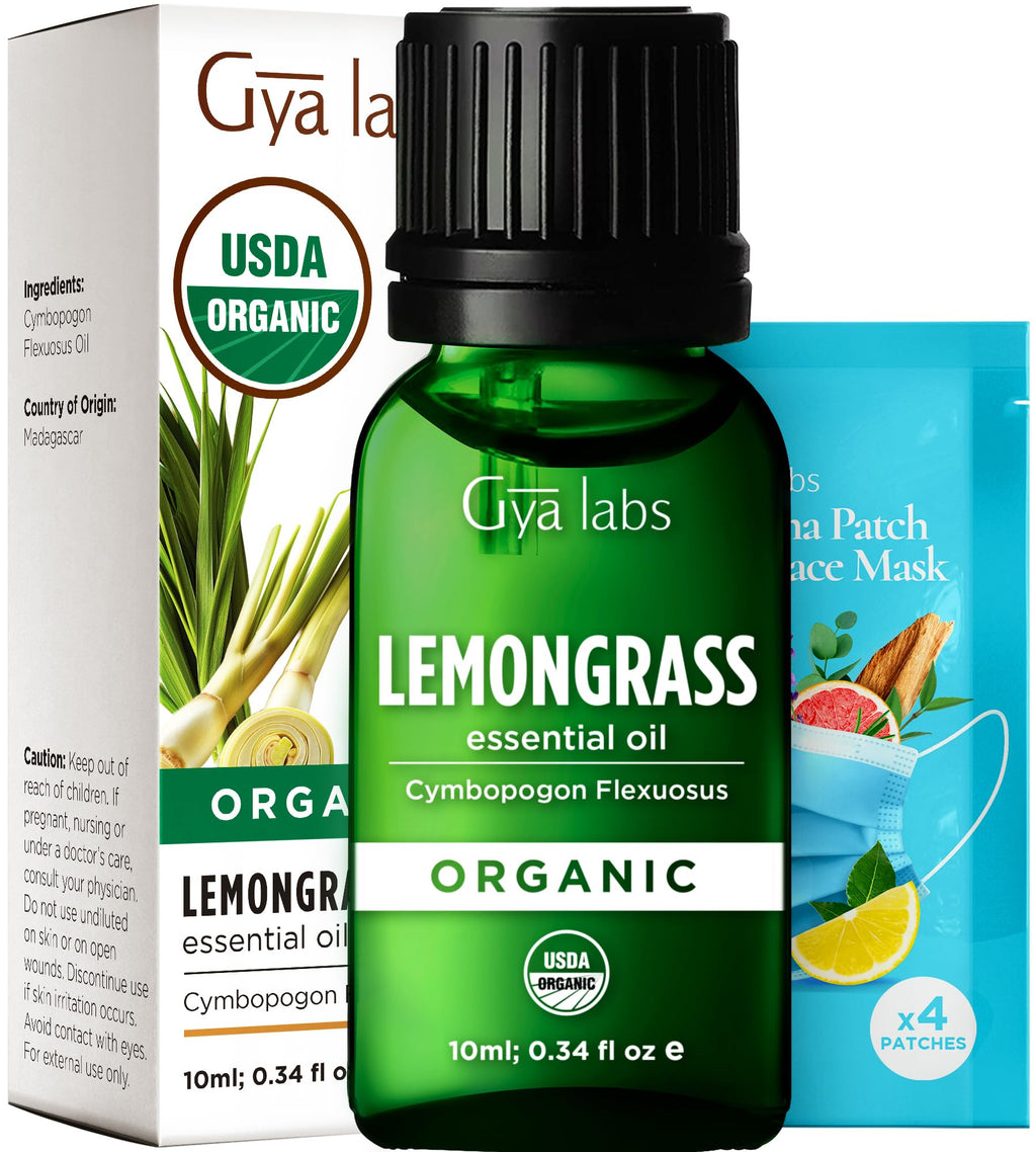Gya Labs Organic Lemongrass Essential Oil - 0.34 oz | Diffuser, Skin, Hair