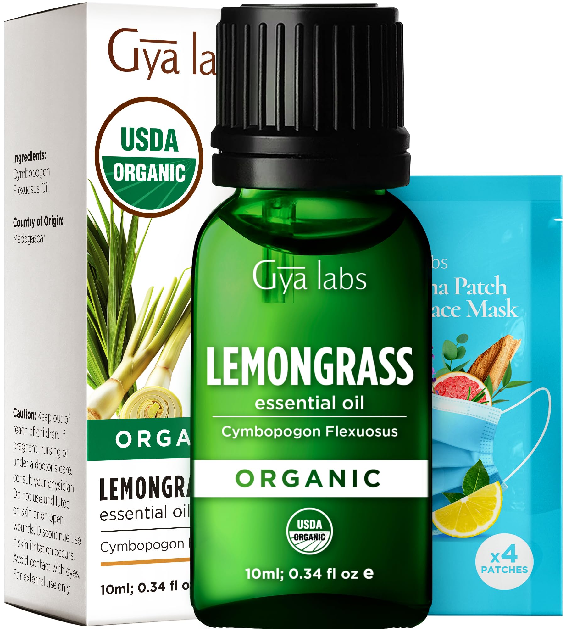 Gya Labs Organic Lemongrass Essential Oil - 0.34 oz | Diffuser, Skin, Hair
