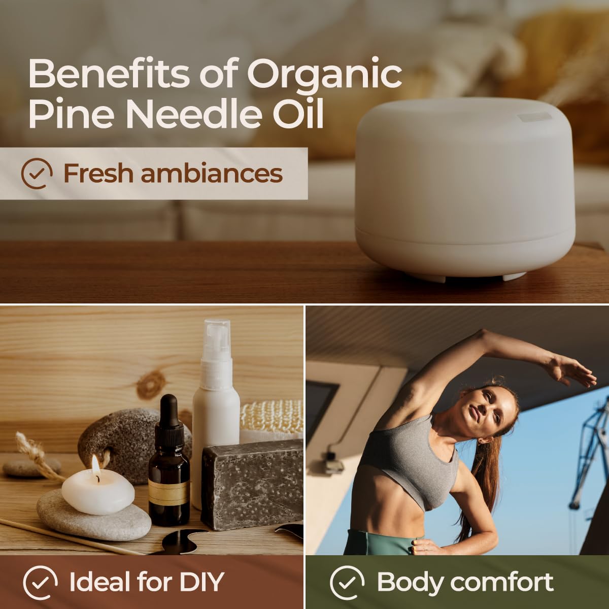 Gya Labs Organic Pine Needle Essential Oil – 0.34 fl oz | Diffuser, Skin, Hair, DIY Candle Making