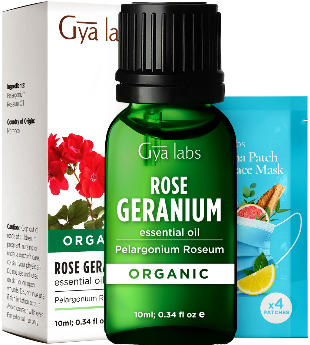Gya Labs Organic Rose Geranium Essential Oil - 0.34 fl oz | Skin, Hair, Diffuser, Aromatherapy, DIY Candle Making Scents