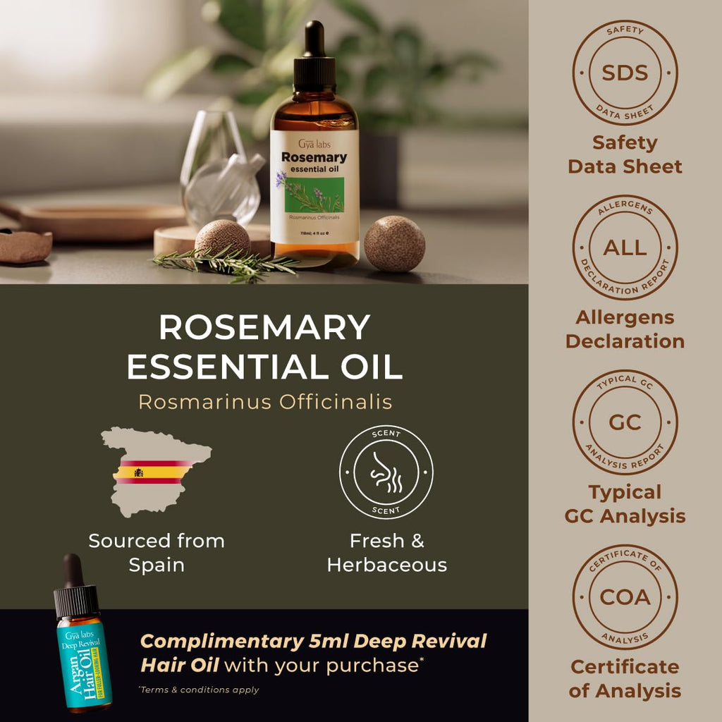 Gya Labs Rosemary Essential Oil – 4oz for Hair, Diffuser & DIY Scents
