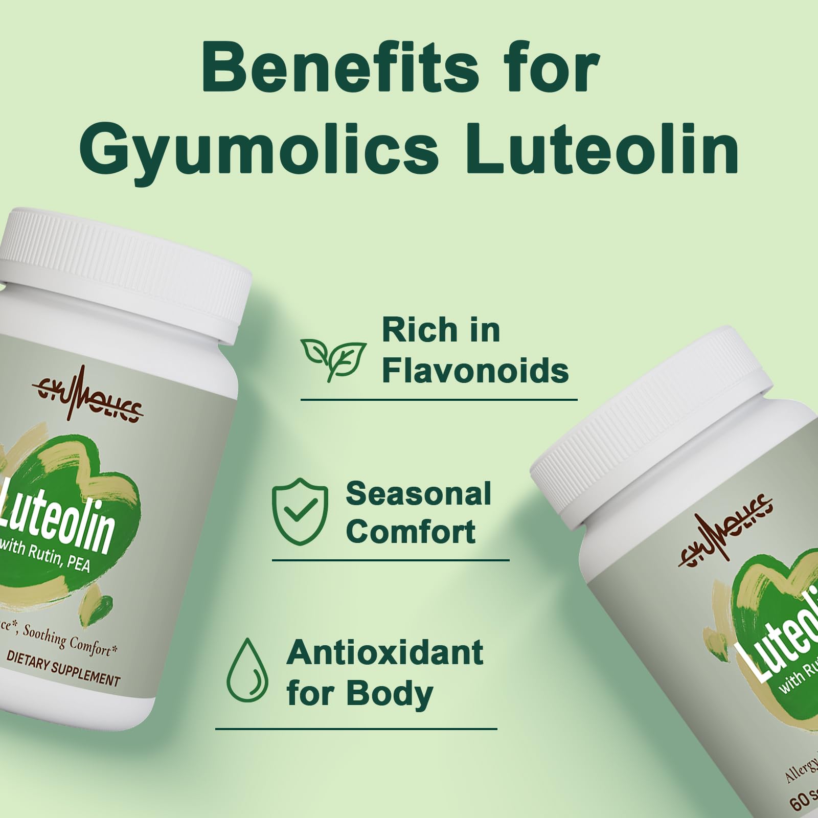 Gyumolics Luteolin 300mg - 150mg Luteolin, 75mg Rutin, 75mg PEA | Vegetarian, Gluten-Free, 60 Softgels