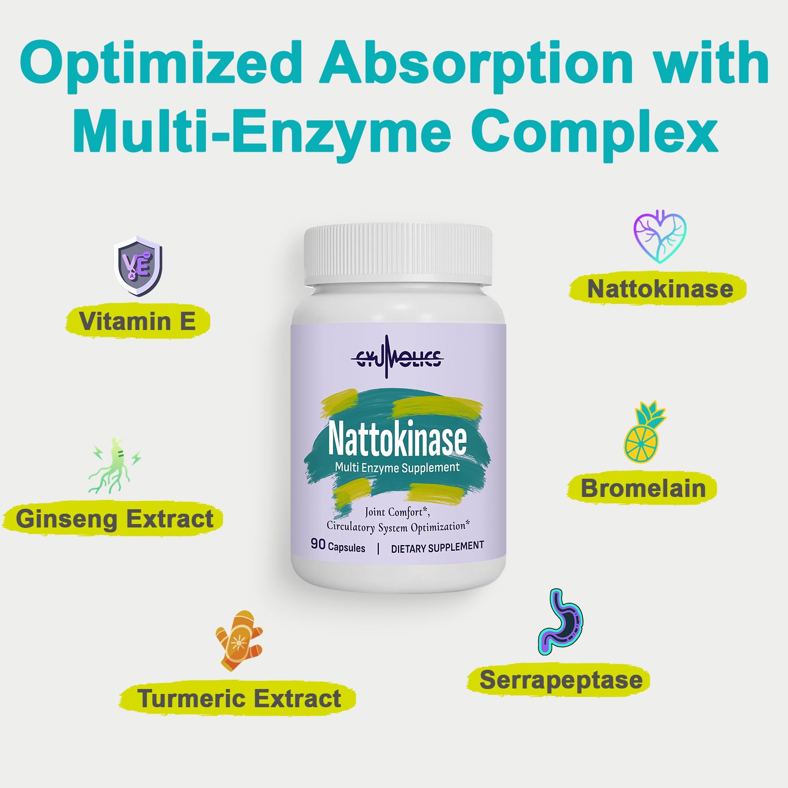 Gyumolics Nattokinase 10000FU – Organic Enzyme Blend for Movement Comfort, 180 Capsules