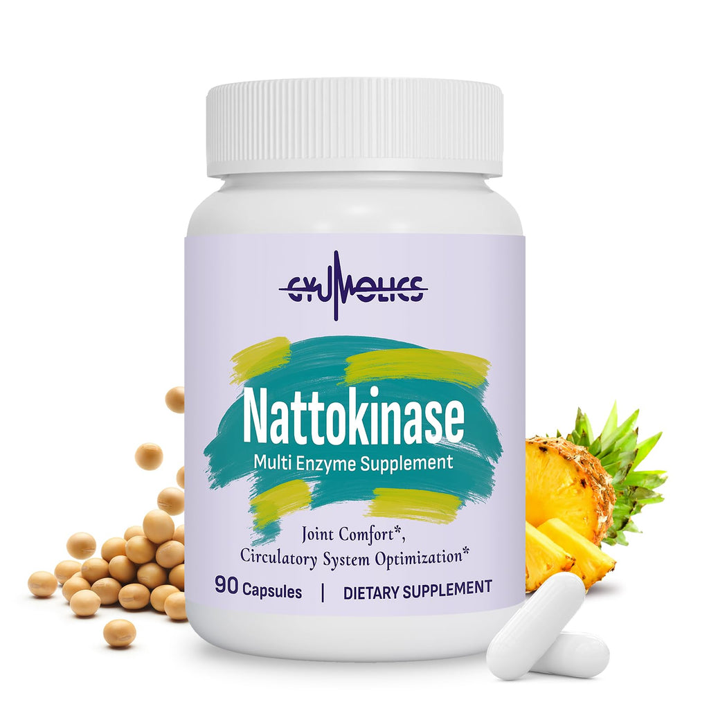 Gyumolics Nattokinase 10000FU Supplement – Organic Enzymes, Serrapeptase, Bromelain, Curcumin, Vitamin E & Ginseng, 90 Capsules