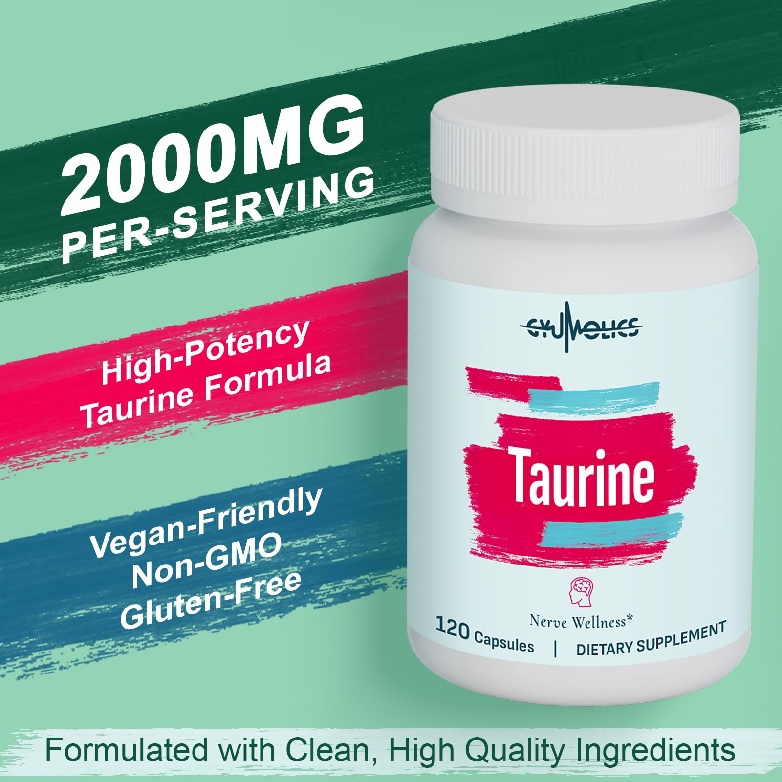 Gyumolics Taurine 2000mg – 5-in-1 Plant-Based Amino Acid Supplement (L-Theanine, Myo-Inositol, B6 & B12)