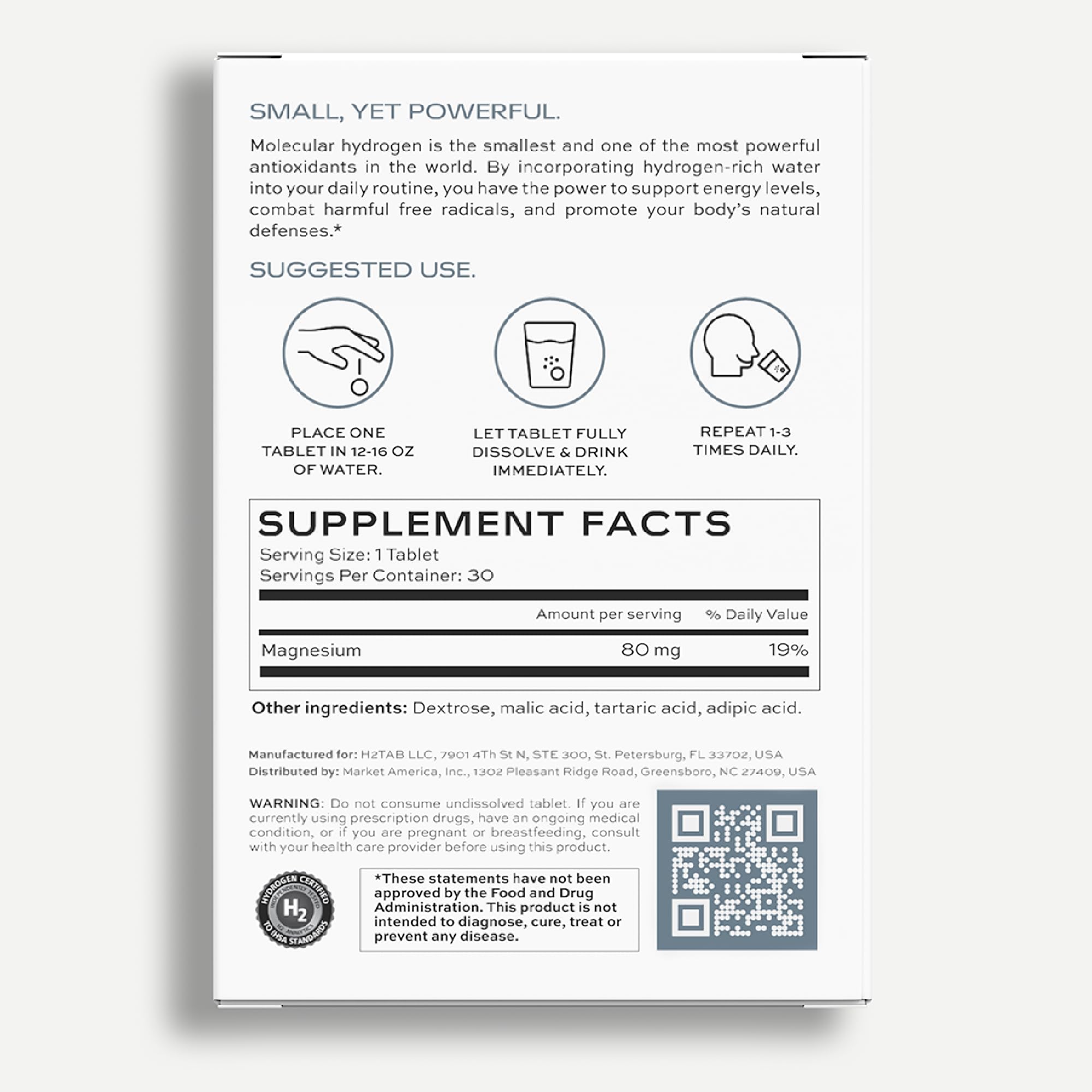 Molecular H2TAB Hydrogen Tablets – 12 PPM, 30 Count, Unflavored