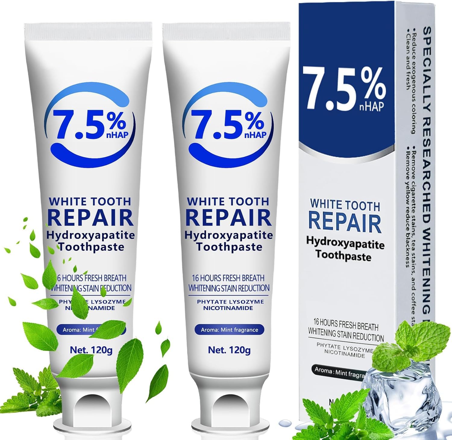 7.5% Hydroxyapatite Toothpaste Set – 2 Pcs for Enamel Protection & Strengthening