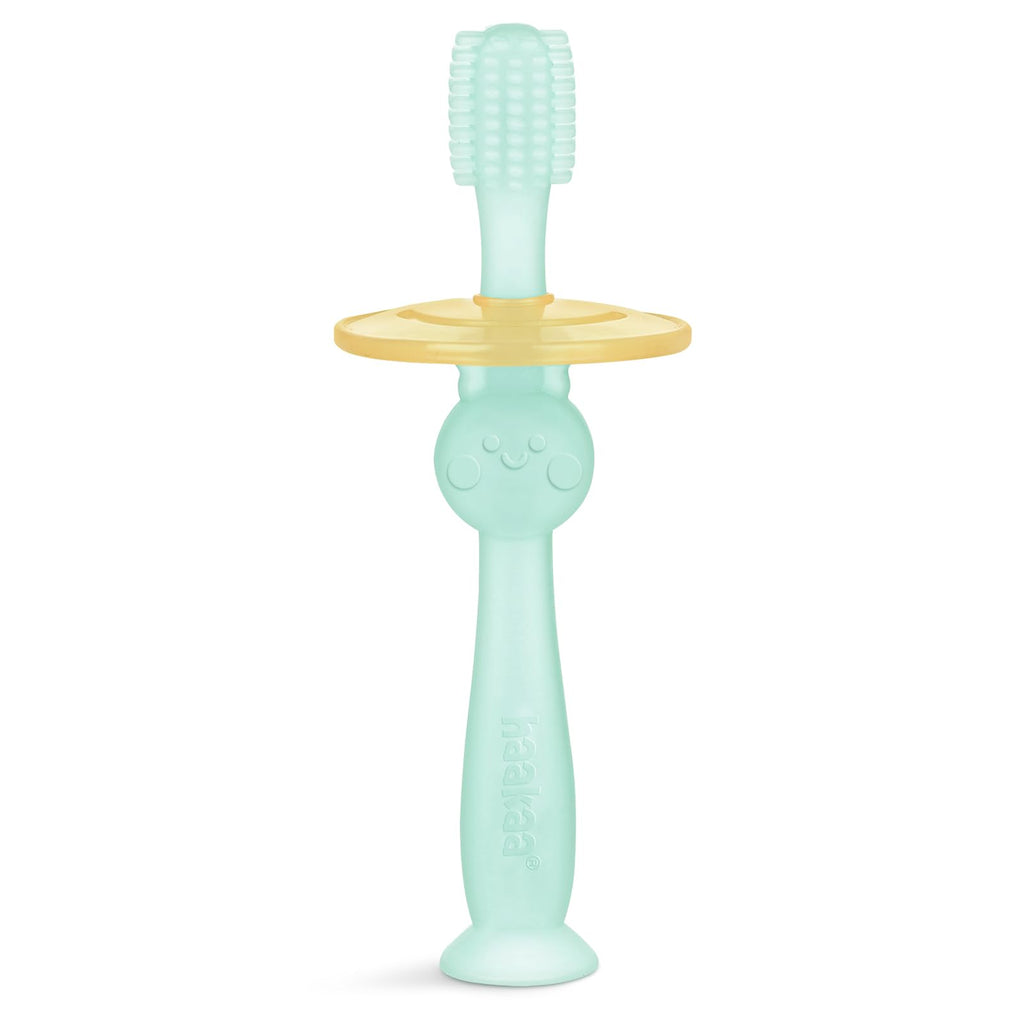 Haakaa 360 Food Grade Silicone Baby Toothbrush - 6M+ with Shield & Base Design, 1pc (Blue)