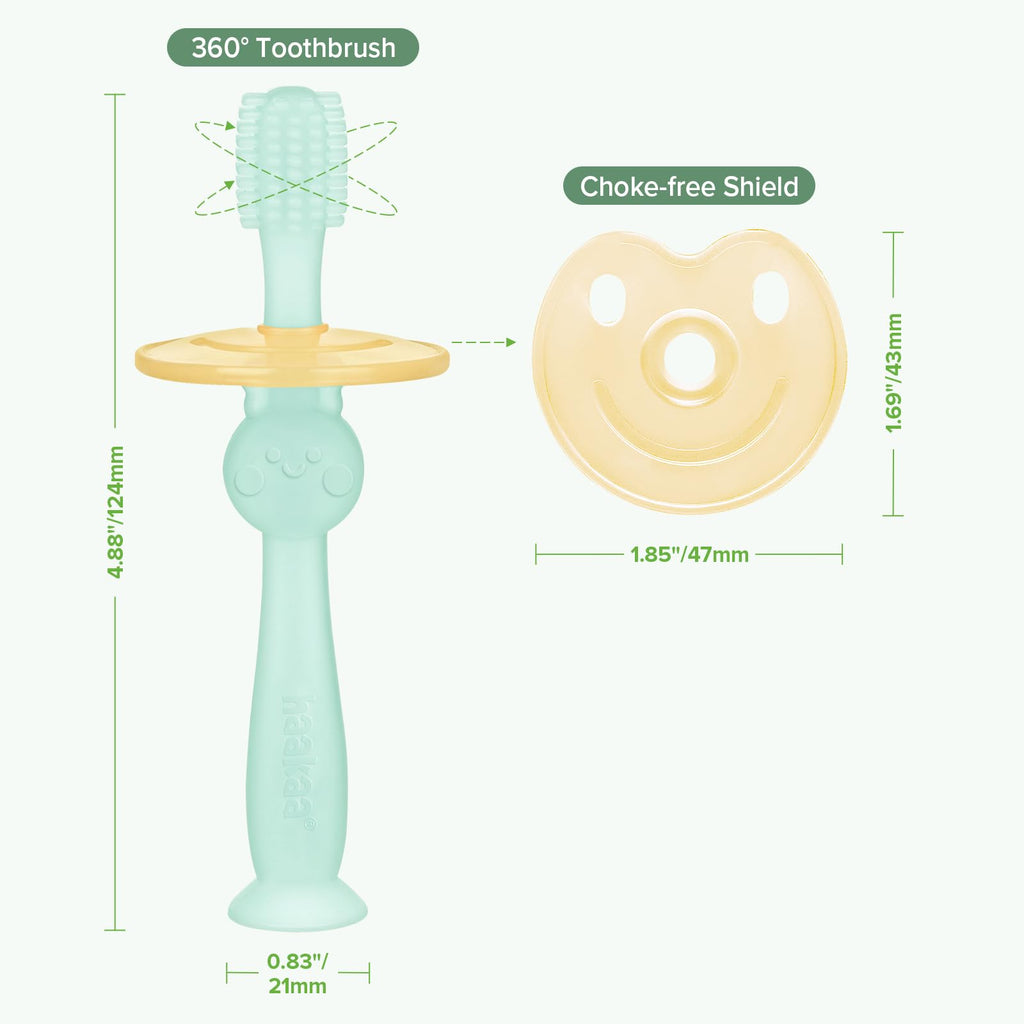 Haakaa 360 Food Grade Silicone Baby Toothbrush - 6M+ with Shield & Base Design, 1pc (Blue)