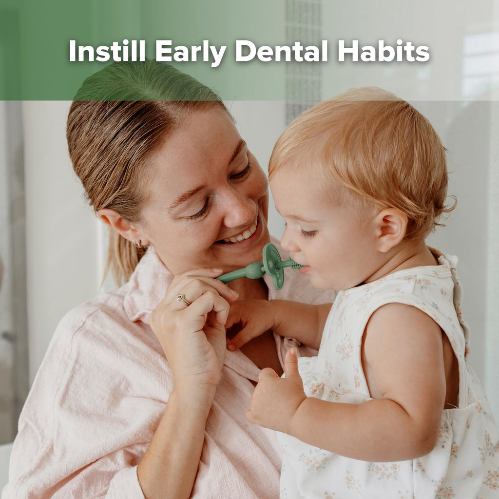 Haakaa 360° Baby Toothbrush with Suction Base - Jade, 360° Cleaning & Food-Grade Silicone