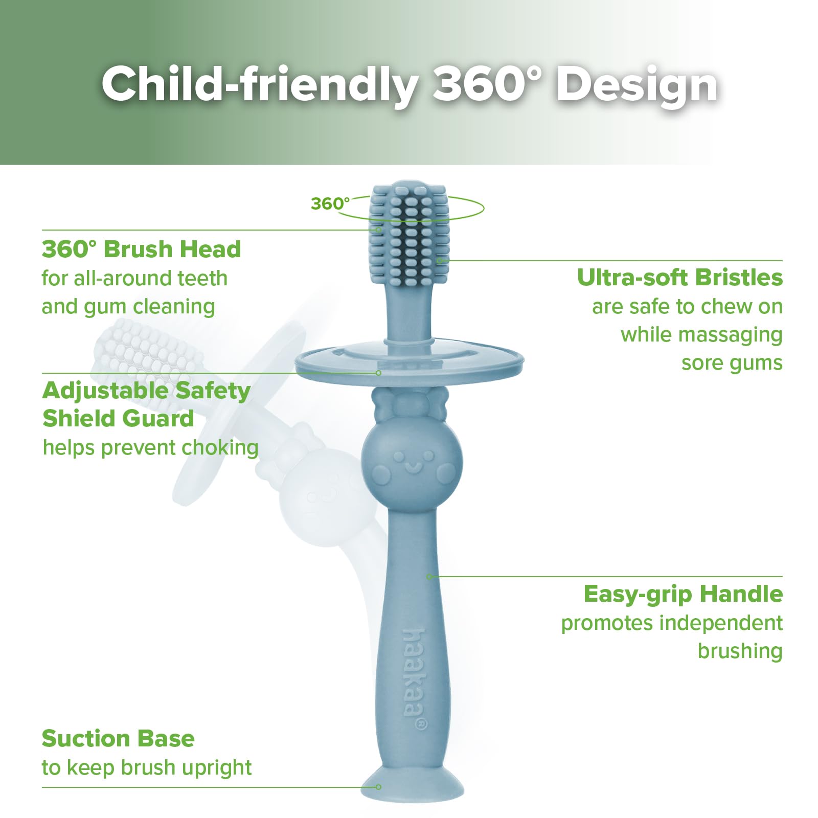 Haakaa 360° Baby Toothbrush with Suction Base – Sky Blue