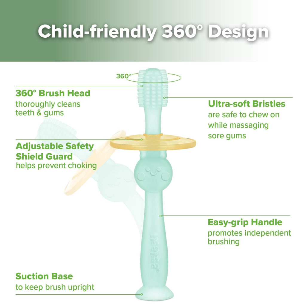 haakaa 360° Baby Toothbrush with Suction Base - Gentle 360° Cleaning