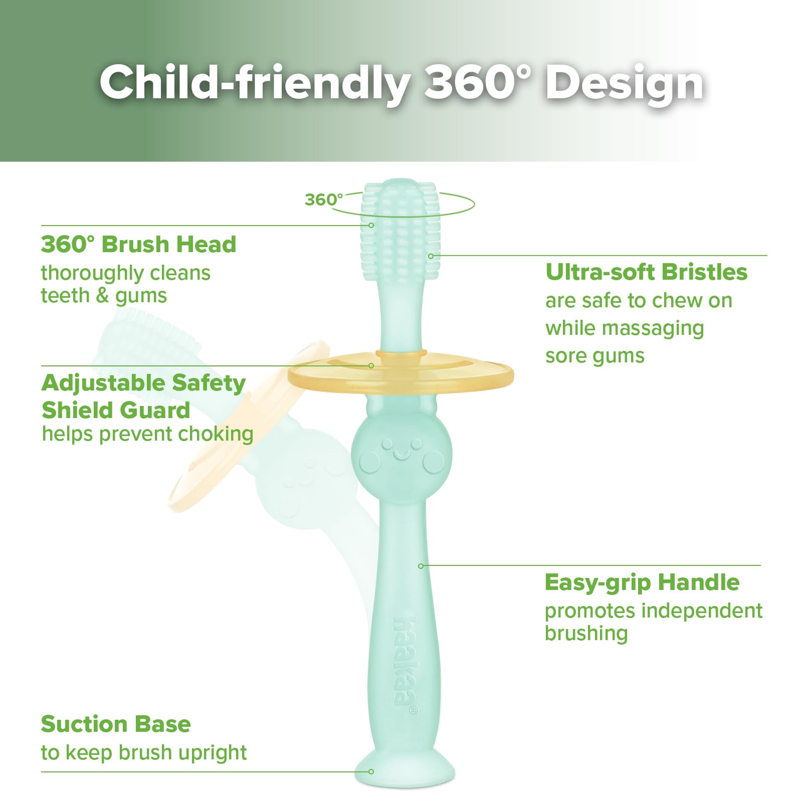 haakaa 360° Baby Toothbrush with Suction Base - Gentle 360° Cleaning